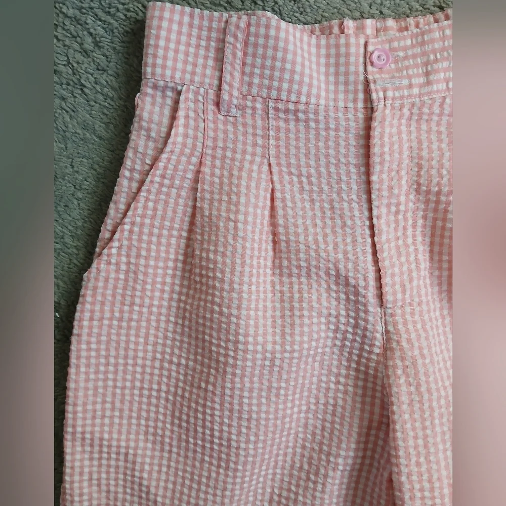💚5/$25 Pink & White Gingham High-Waisted Wide Leg Pants By Take It Vintage